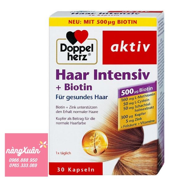 Thuốc mọc tóc Doppelherz Aktiv Haar Intensiv + Biotin của Đức.