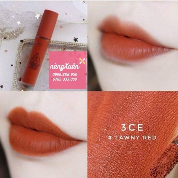 3CE Soft Lip Lacquer Tawny Red màu Cam Đất