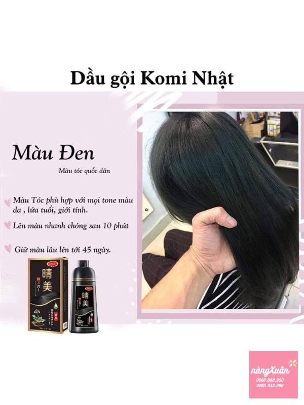 Dầu gội nhuộm tóc hữu cơ KOMI Natural Black (Màu Đen Tự Nhiên) 500ml Nhật Bản.