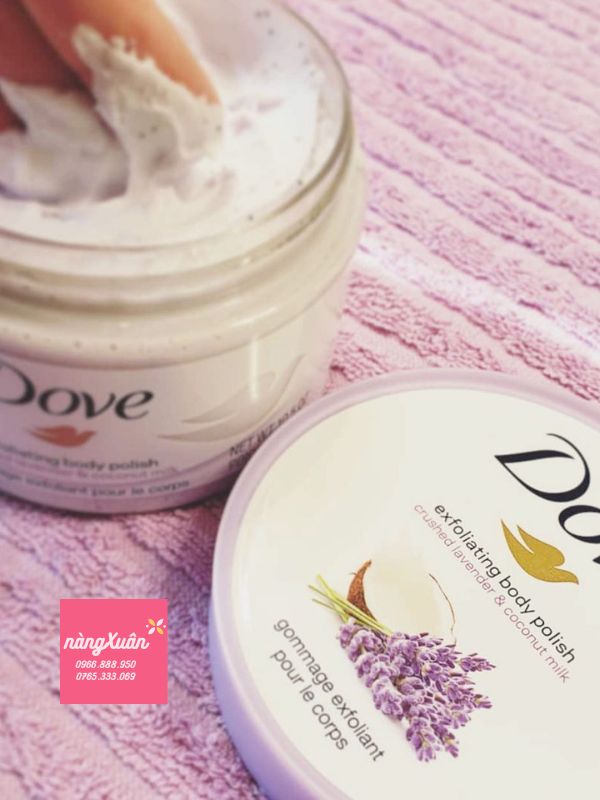 Kem Tẩy Tế Bào Chết DOVE Exfoliating Body Polish hoa oải hương và sữa dừa